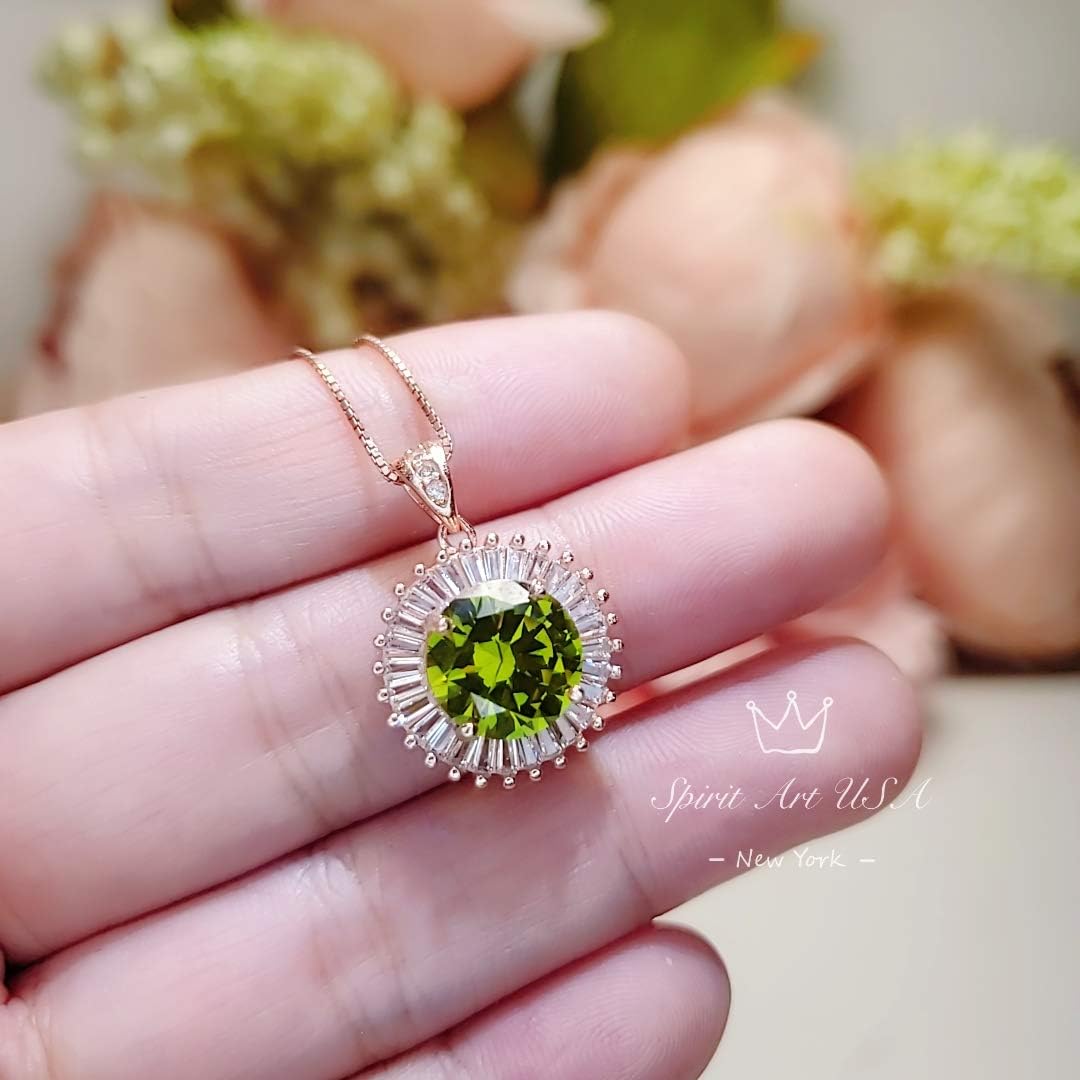Rose Gold Round Peridot Necklace - Sterling Silver Sunshine Large 4 CT Green Peridot Pendant August Birthstone Luxury Green Gemstone Jewelry - Image 4