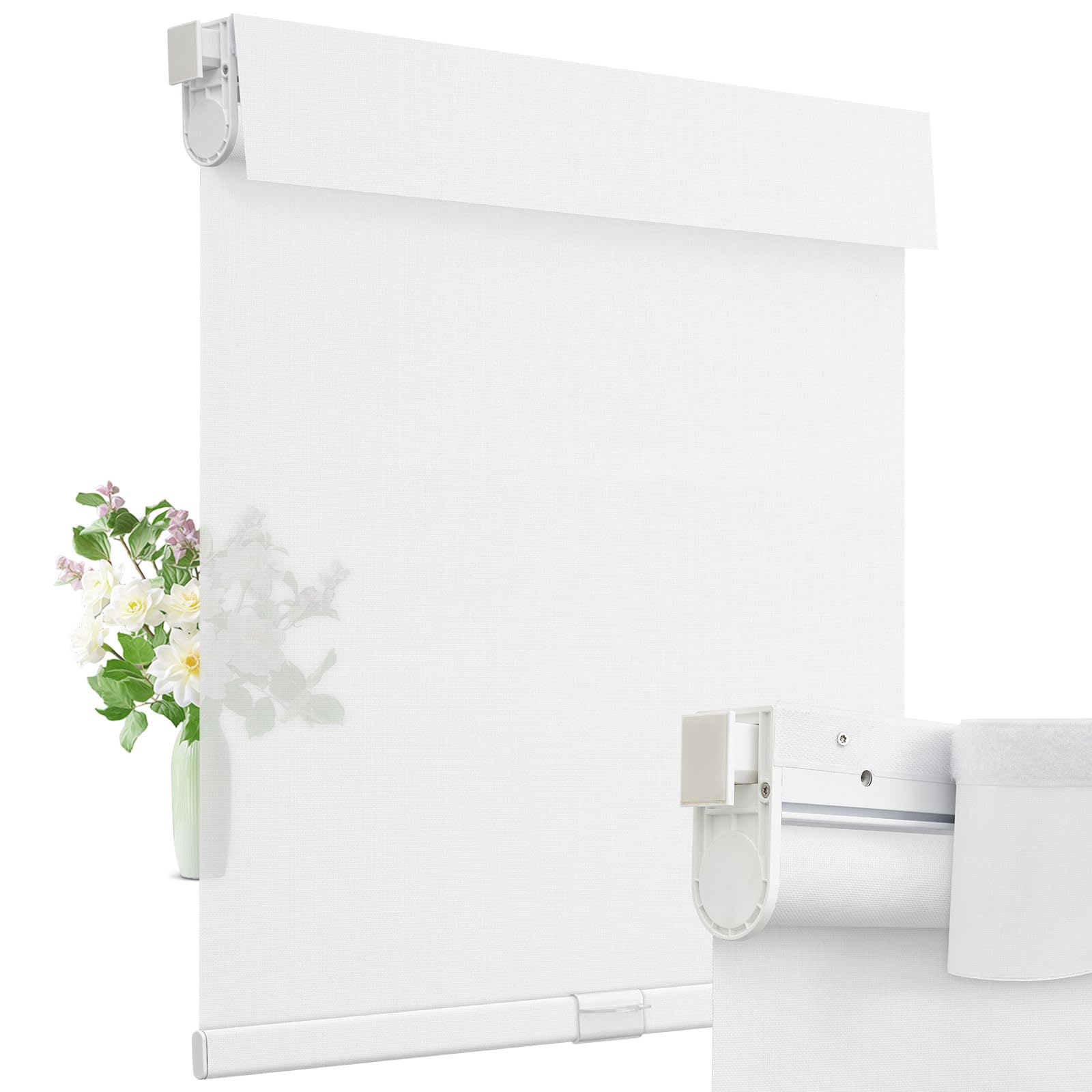 Moonice Cordless Roller Blinds No Drill Blinds for Windows Light filtering Shades Thermal Insulated Easy to Install Waterproof Window Shades for Home Kitchen Bathroom (White,91cm W x 122cm H)