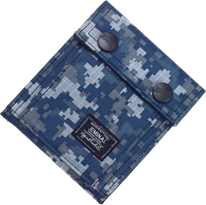 JEMINAL Camo Bifold Wallet for Men Thin Nylon Vertical Wallet with Cash Zipper Pocket Blue