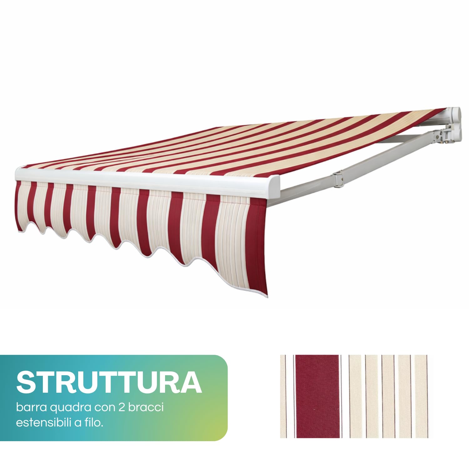 Paluplus Tenda da Sole a Avvolgibile a Barra Quadra, Misura 300x200 cm, Braccia estensibili e inclinazione 35 Gradi, Telo Resistente 280 g/m², per Balcone e Terrazzo -1800F -18,5 (Bordeaux e Crema)