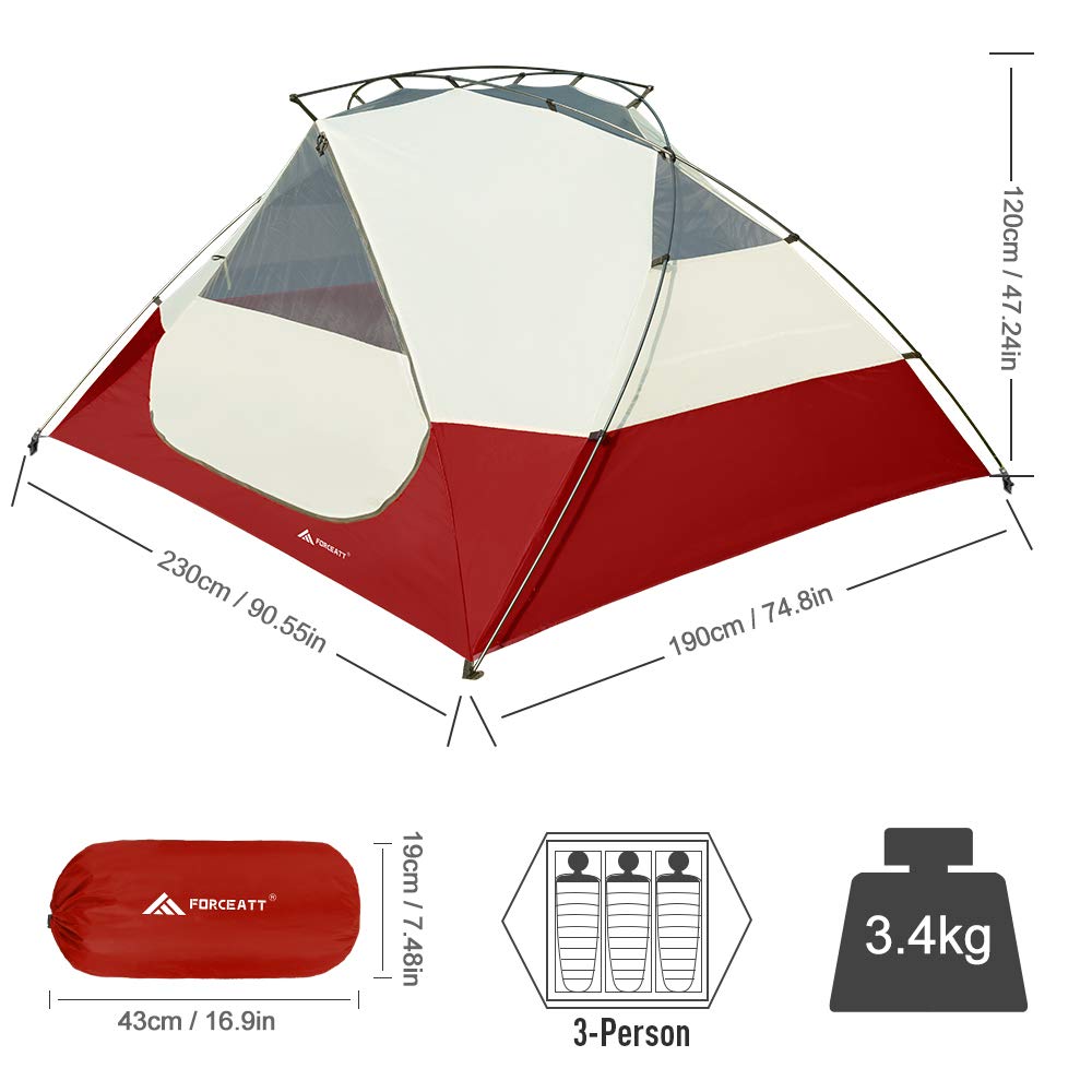 Forceatt Tenda Campeggio, Tenda per 2 Persone, Tenda Ultraleggera per 3-4 Stagioni, Impermeabile e Antivento, Facile da Installare, Adatta a Sport all'Aria Aperta Come Turismo, Campeggio, Trekking