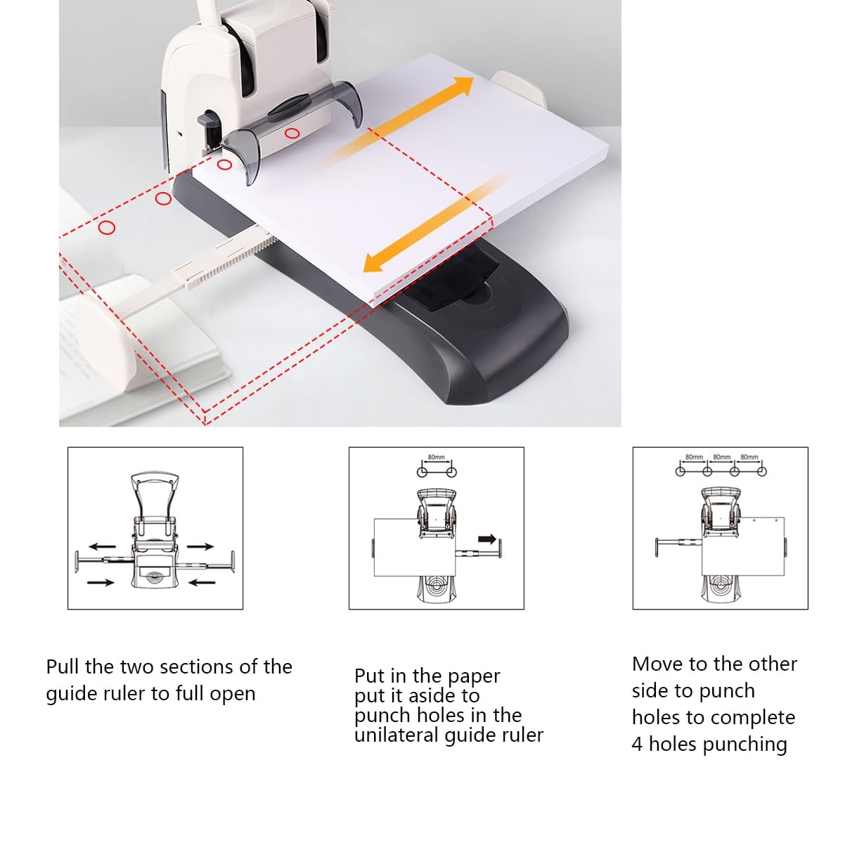 Perforatrice per impieghi gravosi, perforatrice Multifunzionale con Angoli arrotondati, Lama diam. 6 mm, perforatrice per 200 Fogli Senza Sforzo, perforatrice per Carta a 2 Fori, Spazio per i Fori 8