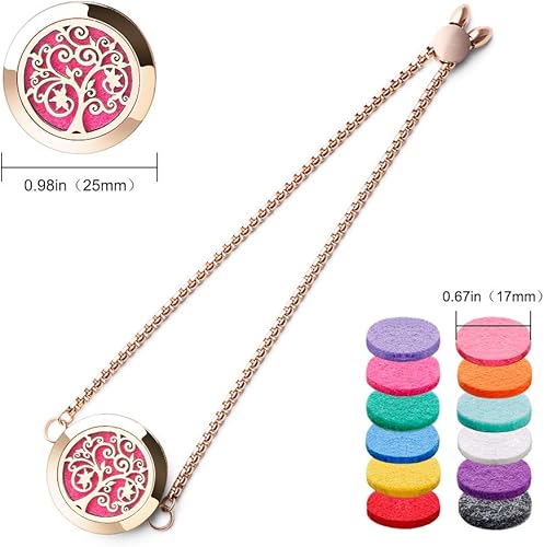Miniatura 3 de ttstar Pulsera difusora de aceite esencial de acero inoxidable con medallón de aromaterapia ajustable con 24 almohadillas de repuesto en 12 colores