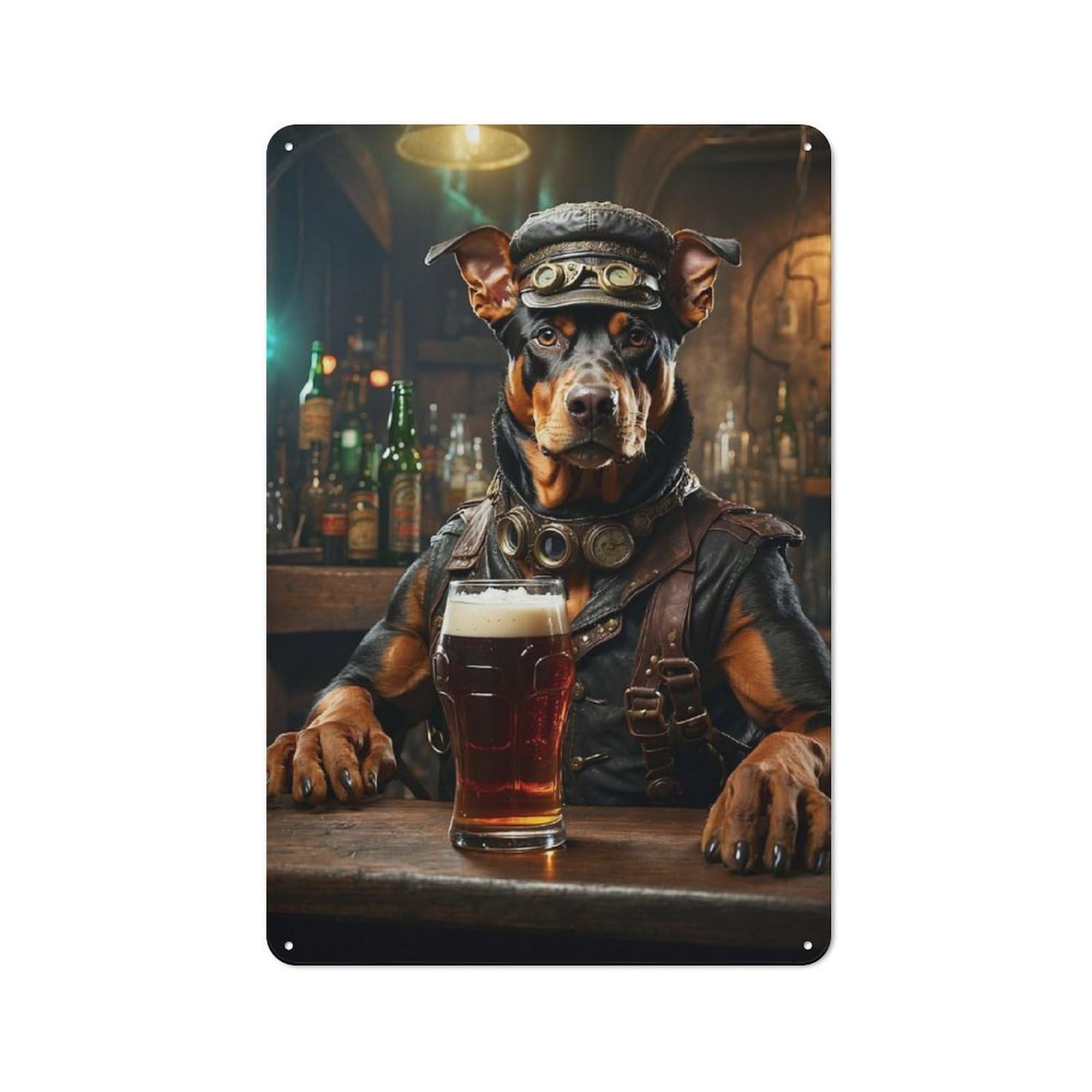 Junmoney Dobermann Beer Hound Vintage Tin Sign 30X20cm With For Studio Or Craft Room, For Garage, Workshop And Man Cave Decoration