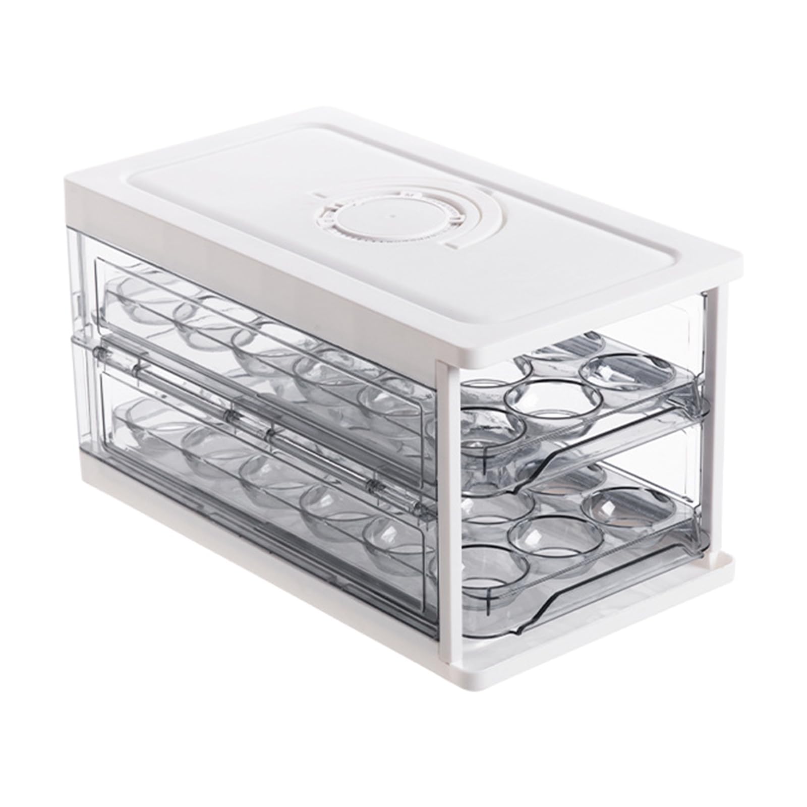 Kaeltsyn Eggs Holder for Fridge 2 Tiers Foldable 32 Organizers Drawer for Refrigerator 32 Eggy Container with Lid Handle Tray with Lid