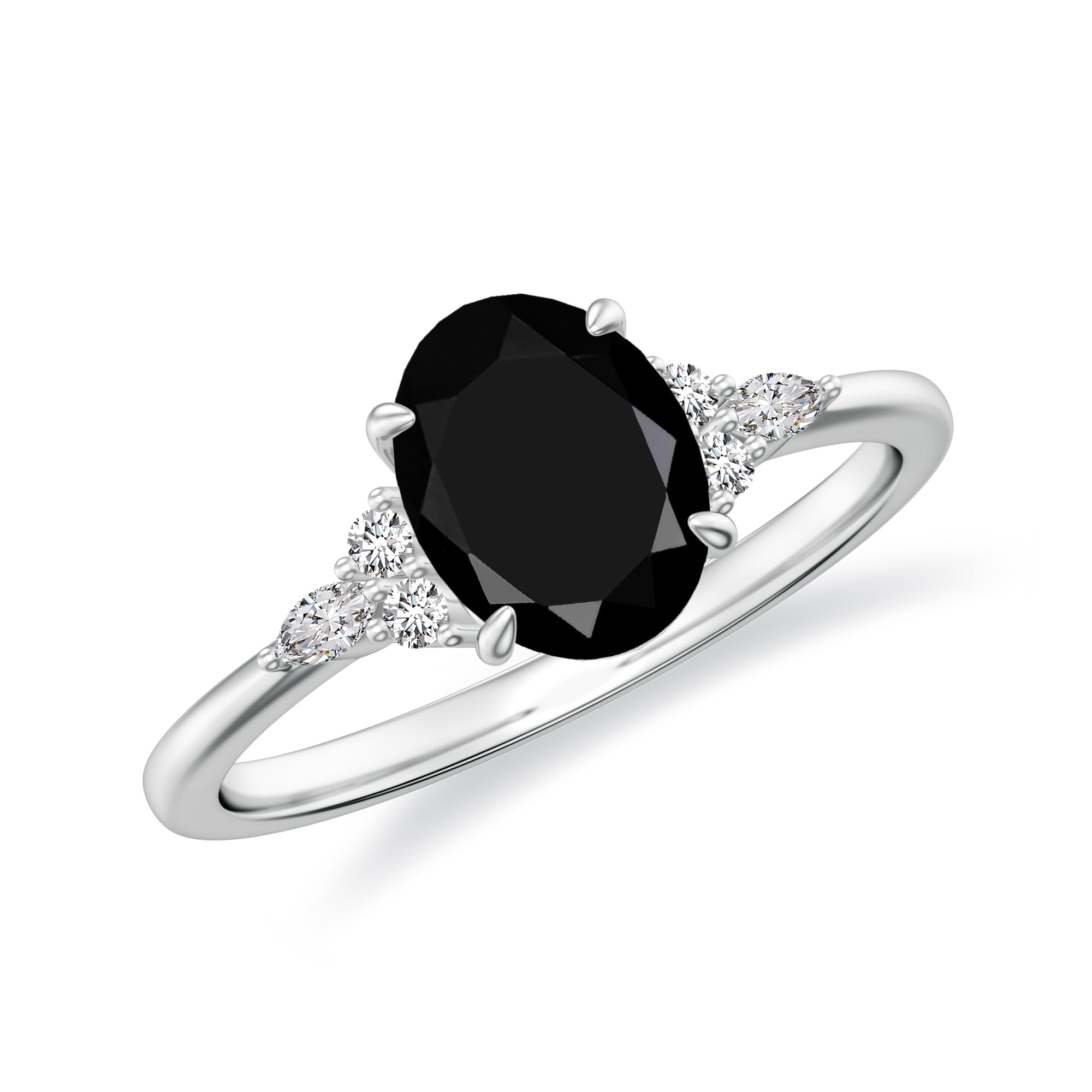 Oval Cut Gemstone Side Stone Engagement Ring with Moissanite in Sterling Silver/White Gold Plated Trilogy Promise Wedding Band Ring February Birthstone, Birthday, Anniversary Jewelry-image-40