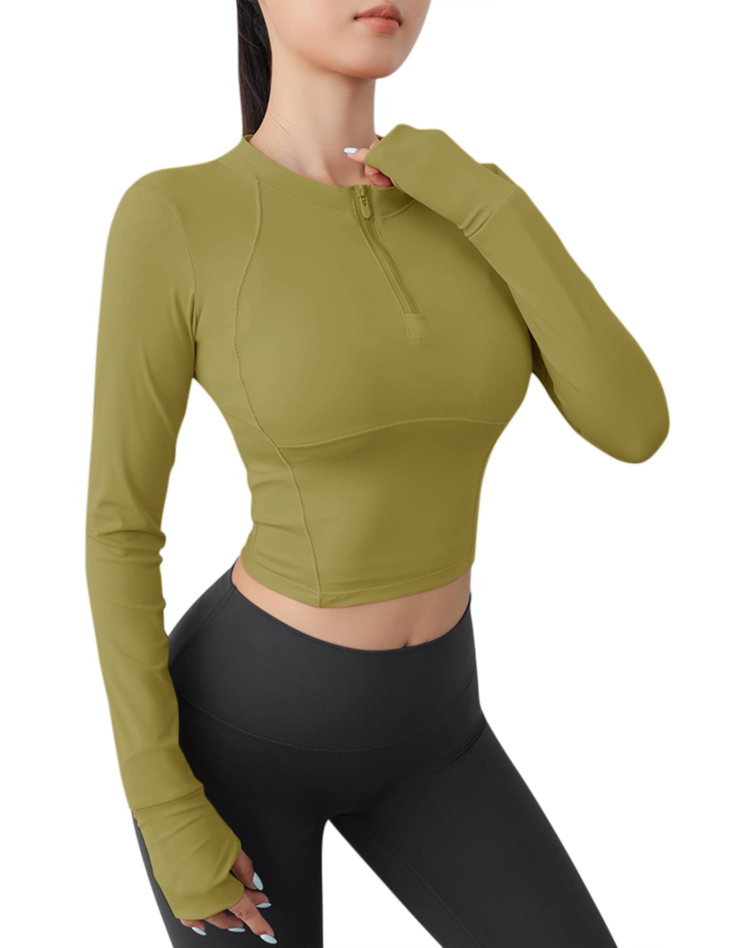 ZHENWEIWomen's Cropped Athletic Jackets Half Zip Tight Workout Tops for Women Long Sleeve