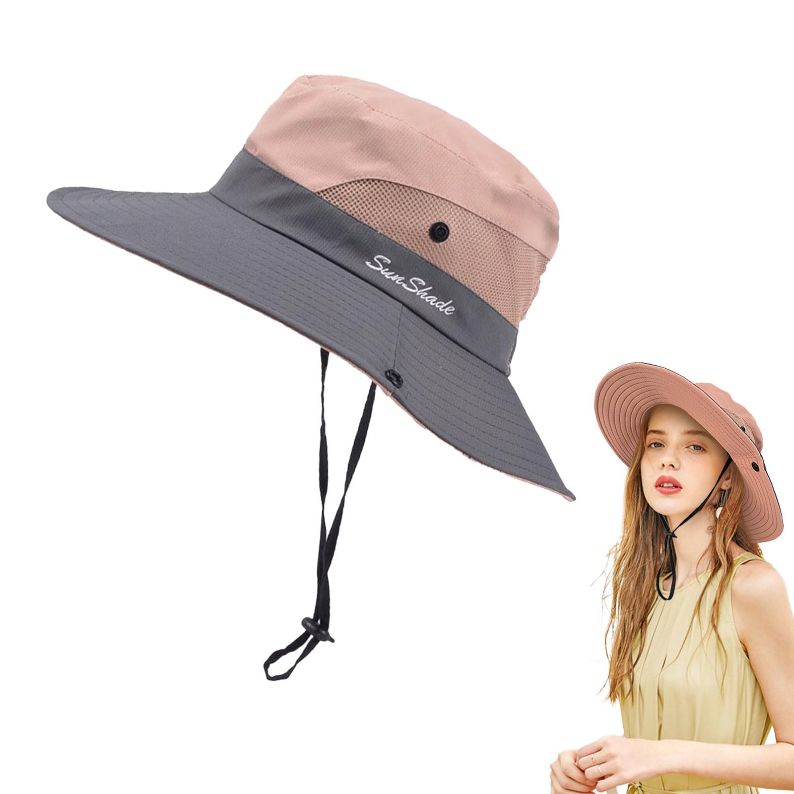 FUIPVGI Sombrero de Sol al Aire Libre, Gorro de ala Ancha de Malla Sombreros, Sombrero de Cola Caballo Plegable Gorro de Pescador