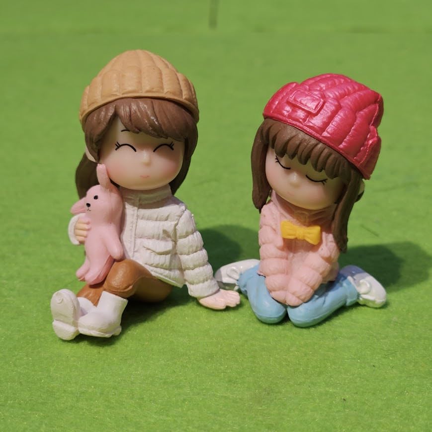 Aruna Decor Cute Sitting Girls Miniature Set of 2 | PVC Dollhouse Accessories, Fairy Garden Miniature Decor & Gift Collectibles-image-32