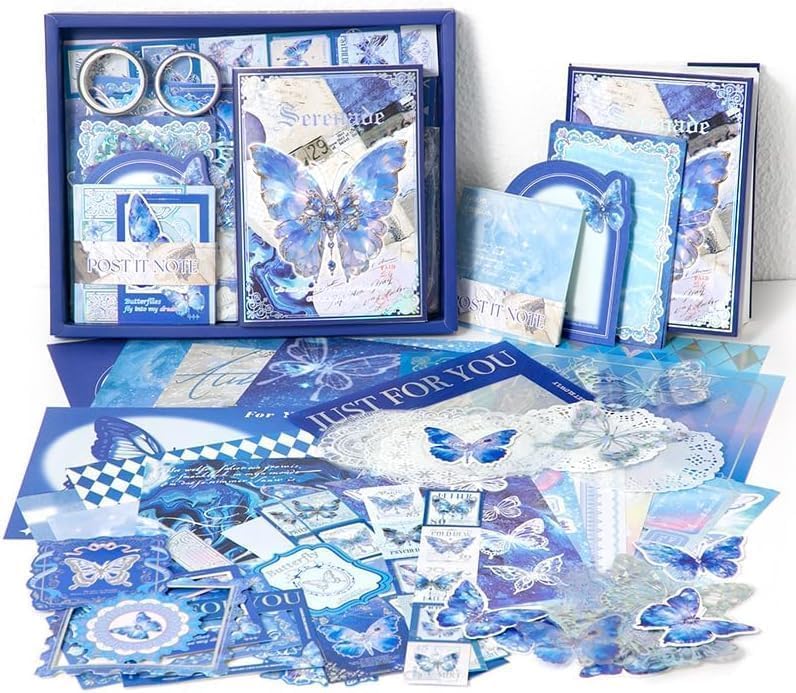 Image of MGNLR Vintage Aesthetic Scrapbook Kit(346Pcs) Scrapbooking Supplies Kit with Bullet Junk Journal,Stationery,A6 Grid Notebook Journaling Gift for Girl (Night Reminder Moonlight)