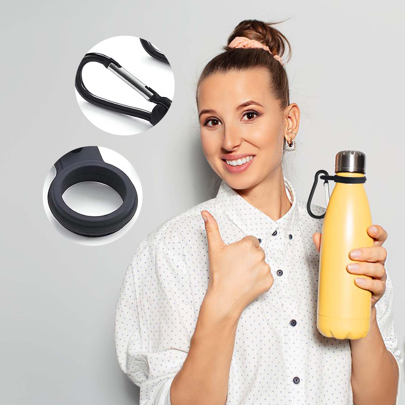 6 Pièces Boucles de Bouteille d'Eau en Silicone, Clips pour Bouteille d'Eau Noirs - Porte Bouteille Sécurisé et Élastique avec Mousqueton pour Randonnée, Camping, Voyage et Activités de Plein Air