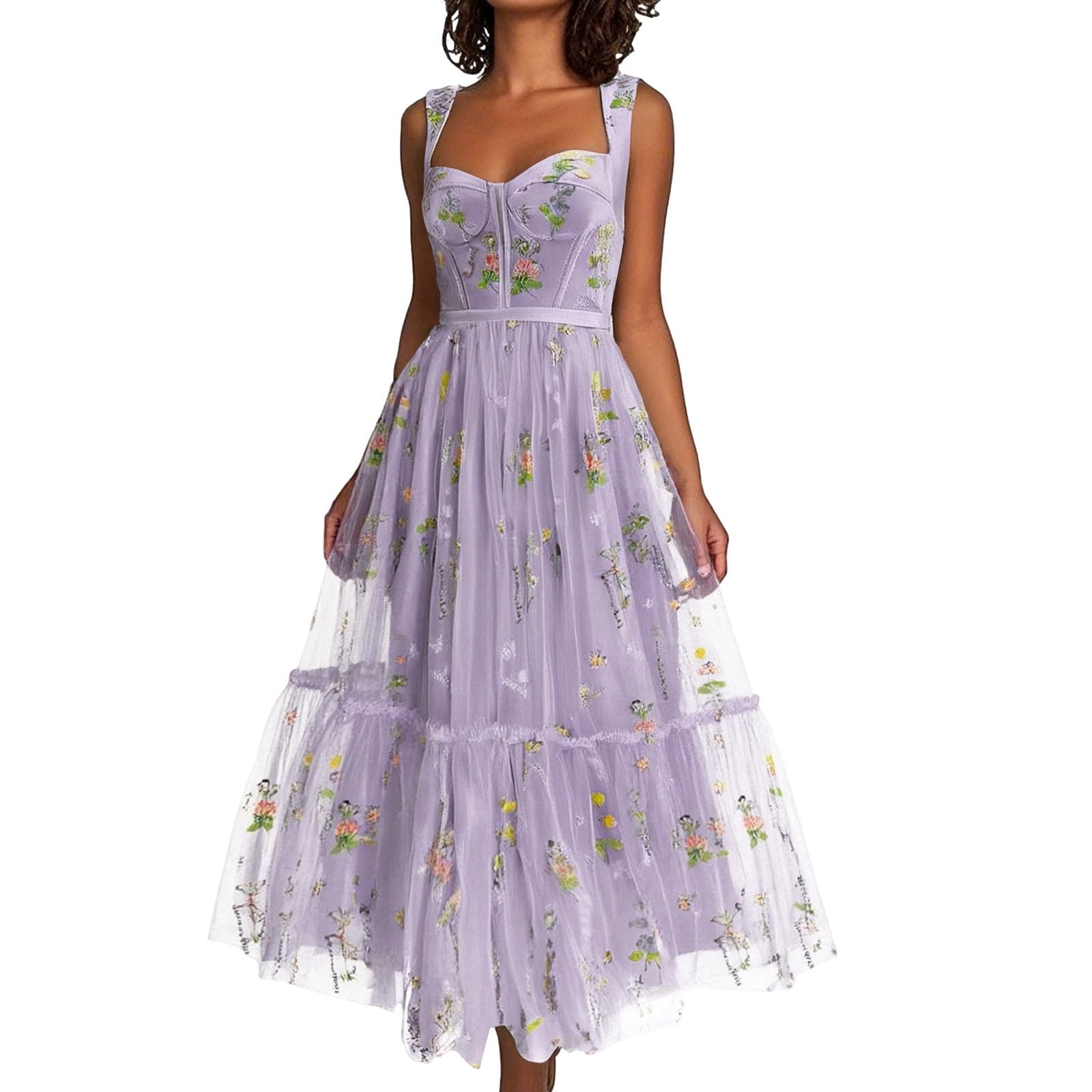 Maxi abito da donna con motivo floreale in rete per feste bohémien, eleganti serate estive