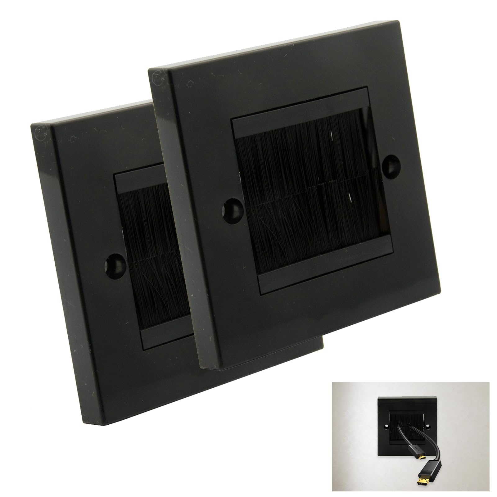 Fosmon Set van 5 wandplaten, 1 strip, opening in borstelstijl, laagspanningskabelplaat, wandinstallatie voor luidsprekerdraden, coaxkabel, HDMI-kabel of kabels
