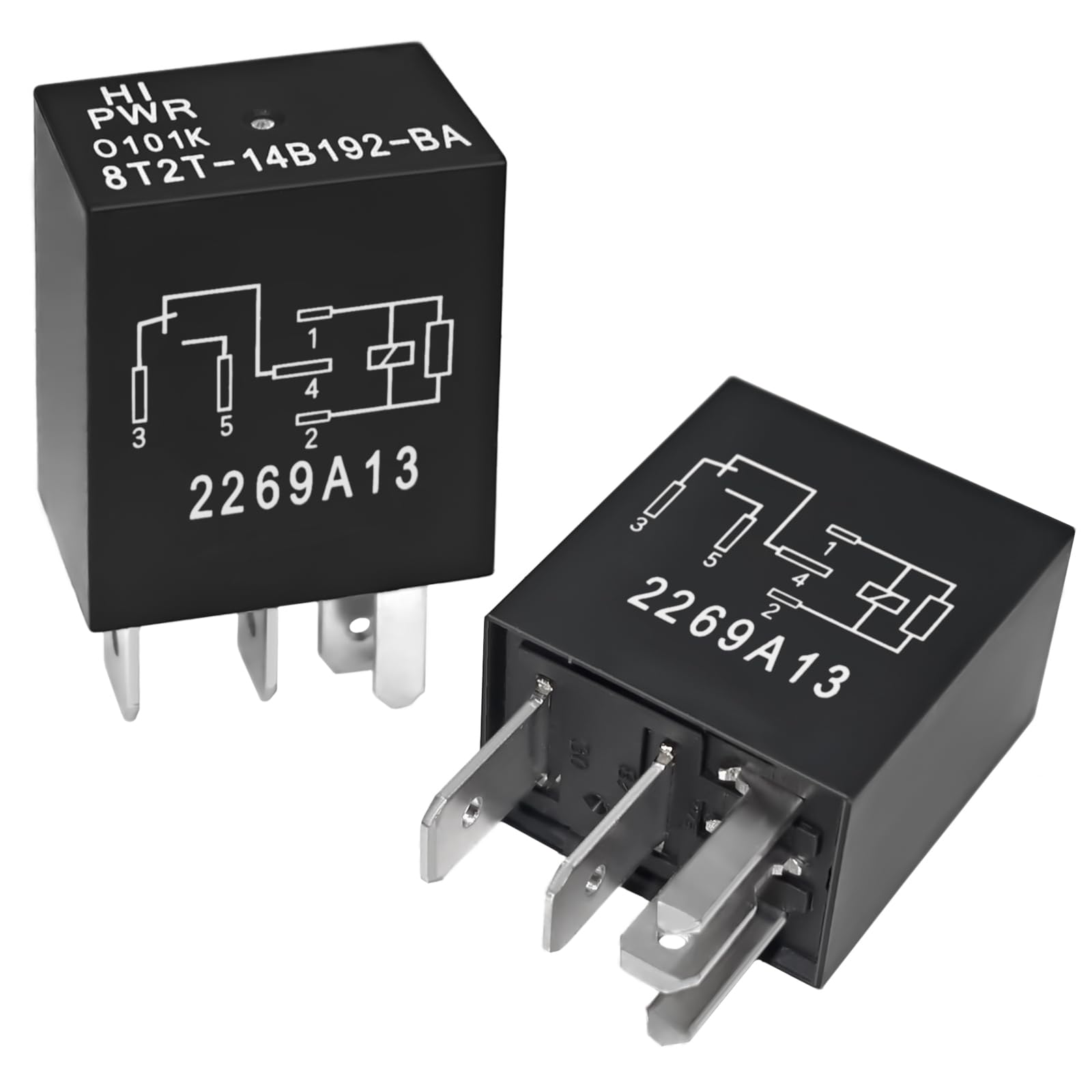 Relay 8T2T-14B192-BA (Set of 2), 30A 12VDC 5Pins Automotive Relay - Reliable OEM Replacement, Compatible for Select Ford Vehicles