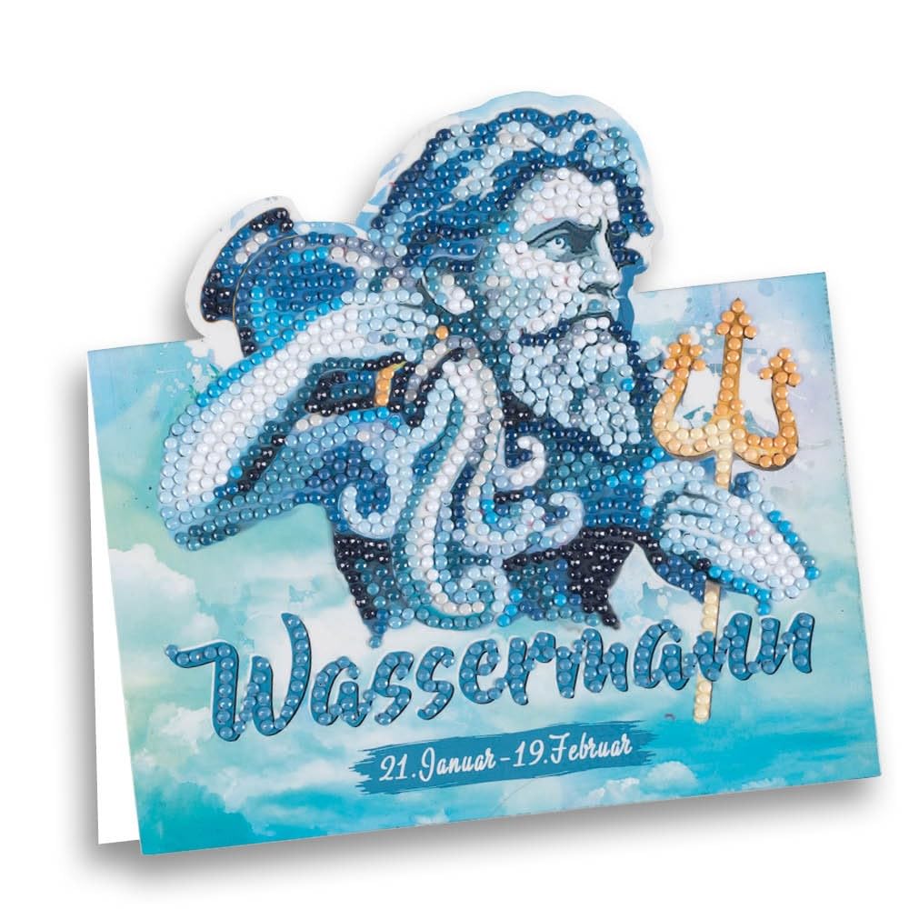 Ideen Mit Herz Blue Diamond Painting Stand Card | 370Gsm | 16.3Cm X 16Cm | Includes Envelope & Tools (Aquarius Zodiac)