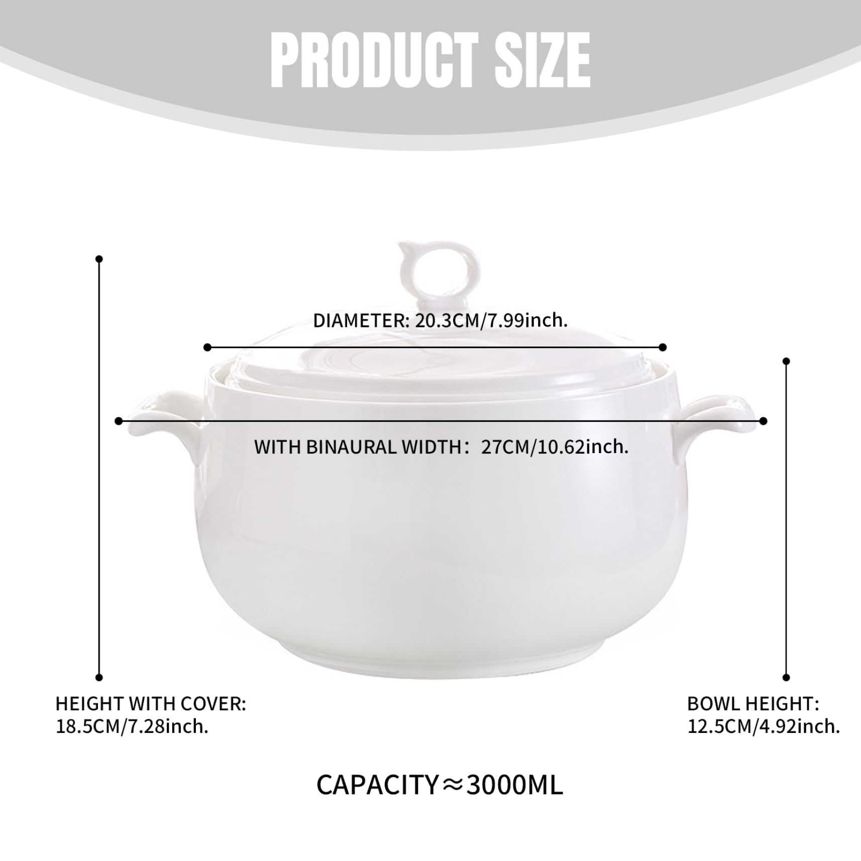 Générique Soupière Bol Avec Couvercle 3000 Ml De Soupe Tureen Avec Poignées Doubles Bol Avec Couvercle Et Anneau Rond À Soupe En Céramique Service Pour La Cuisine Ustensile Ustensile Accessoire