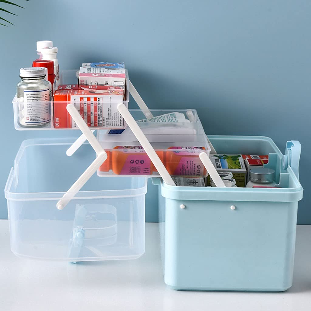 Erste Hilfe Set Erste-Hilfe-Kit Kunststoff-Medizin-Box-Haushalt Großkapazität Mehrschicht-Aufbewahrungsbox Tragbare Erste-Hilfe-Medizin-Aufbewahrungsbox Verbandskasten ( Color : Blue , Size : S-l )