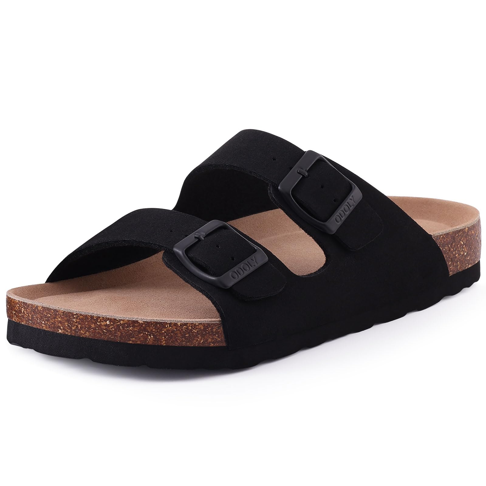 ODOLY Unisex Cork Footbed Slide Sandal, Arch Support Summer Outdoor Sandals with Adjustable Buckle for Women and Men