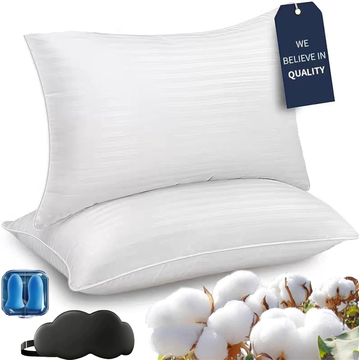 Kuyami Pillow, The Kuyami Pillows, Standard/Queen/King Soft Support Surround Fill Breathable Fabric, 5-Star Hotel Quality Pillows, Supportive Fluffy Side and Back Sleepers Bed Pillow (2PCS, Queen)