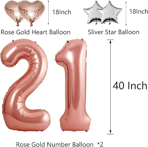 Miniatura 2 de Globos de oro rosa de 40 pulgadas con el número 21 | Globos grandes de papel de aluminio para hombres y mujeres | Globo gigante grande de Mylar de