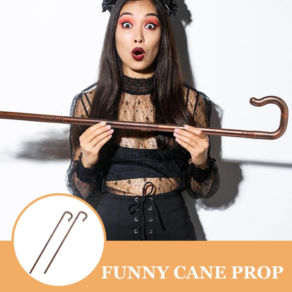 2Pcs Halloween Party Props Dark Brown Plastic Staff Cane for Stage Performance Decoration