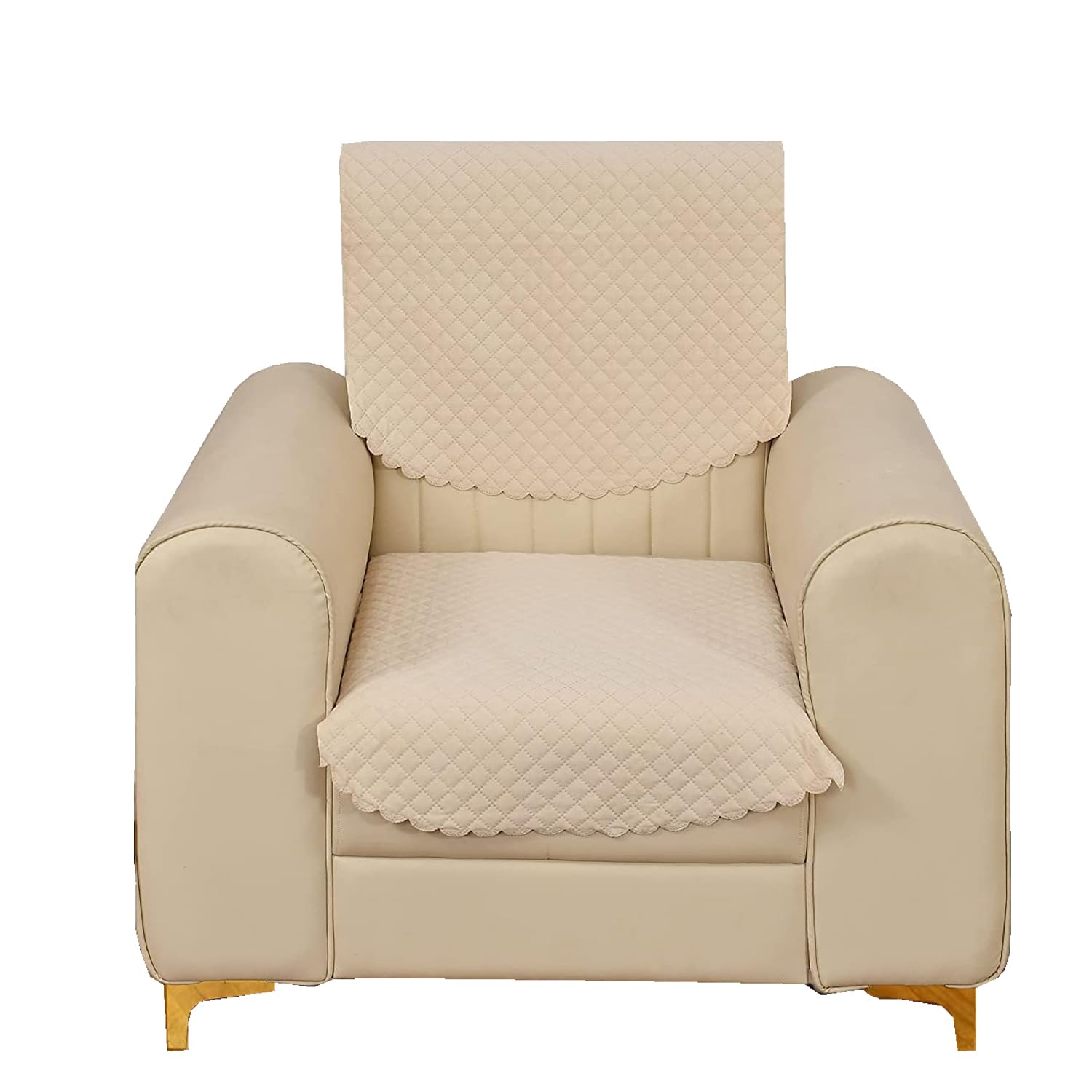 STARNSTYLE Velvet Self Design Quilted Sofa Chair Cover 1 Seater Beige-image-11