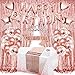 ZERODECO Geburtstagsdeko Roségold, Happy Birthday Girlande Glitzer-Tischläufer Weiße Tischdecke Schärpe Tiara Glitzer Vorhang Herz Stern Folienballon Konfetti Ballon Party Dekorationen für Mädchen