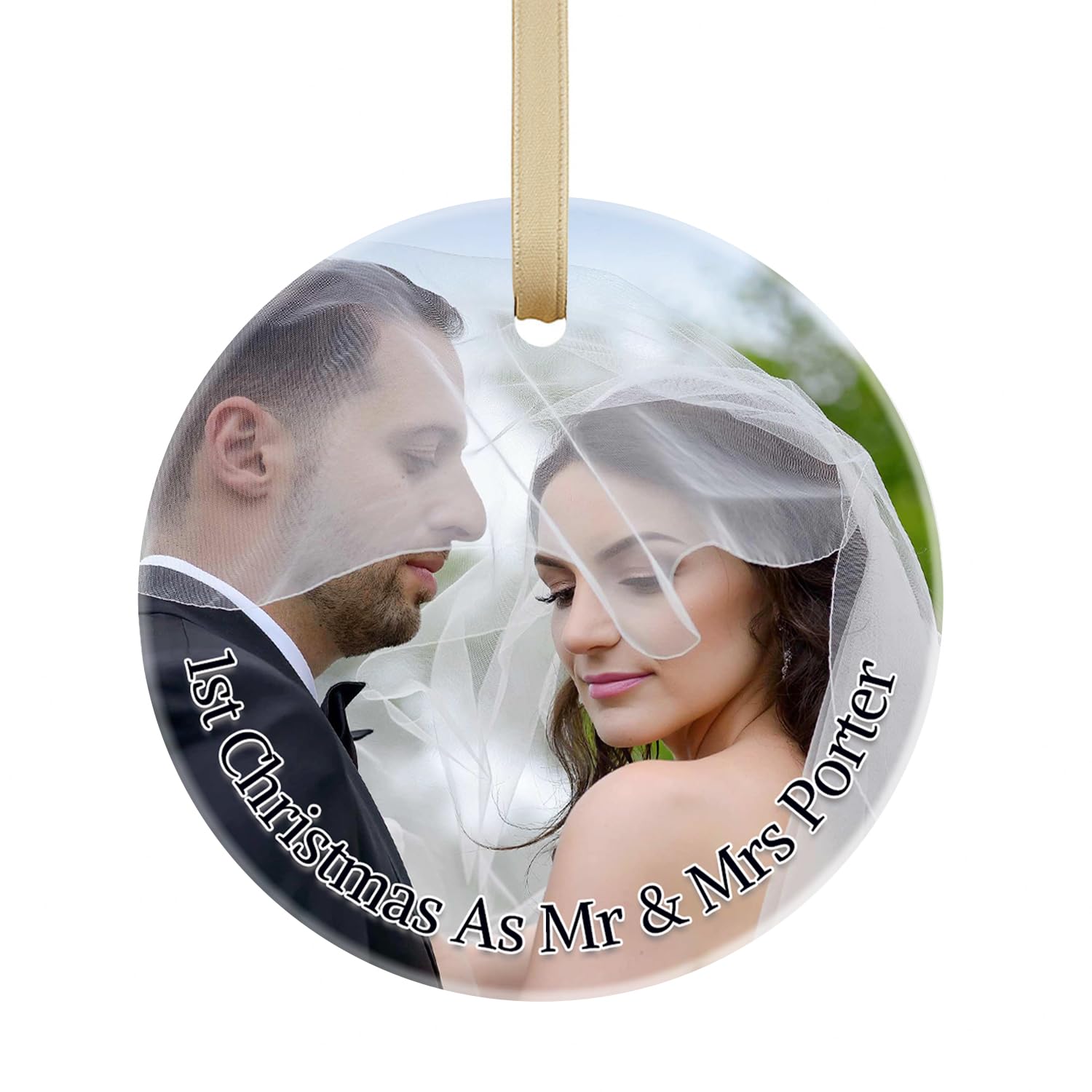 Gutegifts White Personalised Photo Bauble First Christmas As Mr And Mrs Ceramic Ornament Gift For Couples Wife Husband Xmas Tree Decor Married 1St Wedding Keepsake Gift For Him/Her,