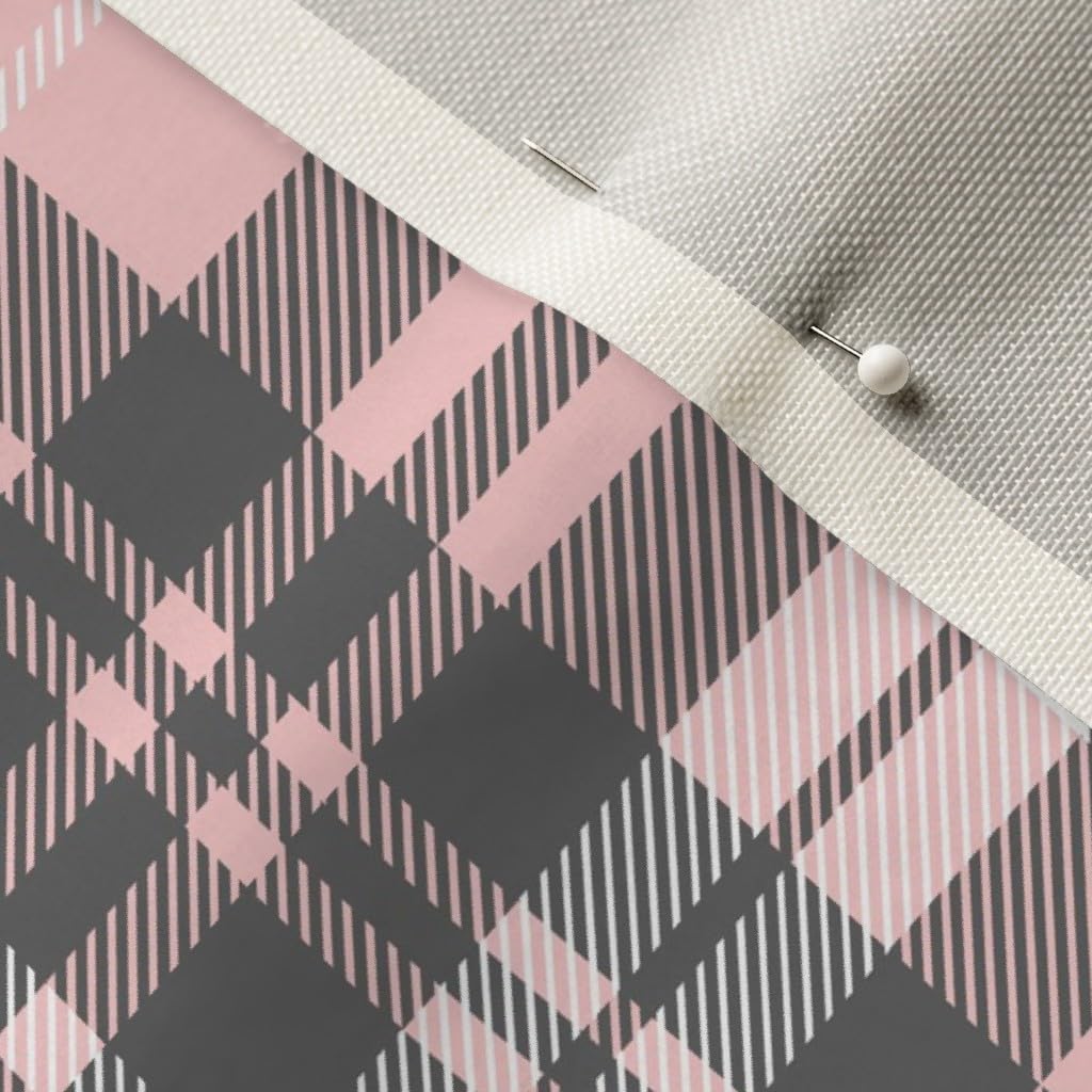 Spoonflower Fabric - Pink Grey Plaid Wholecloth Coordinate Tartan Buffalo Fall Winter Printed on Upholstery Velvet Fabric Fat Quarter - Upholstery Home Decor Bottomweight Apparel