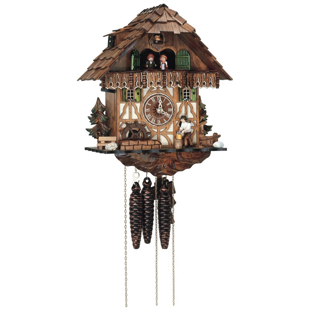 Horloge Coucou Hekas KA 3702 - Maison Forêt Noire Avec Hachoir à Bois Mobile Et Moulin - Neuve
