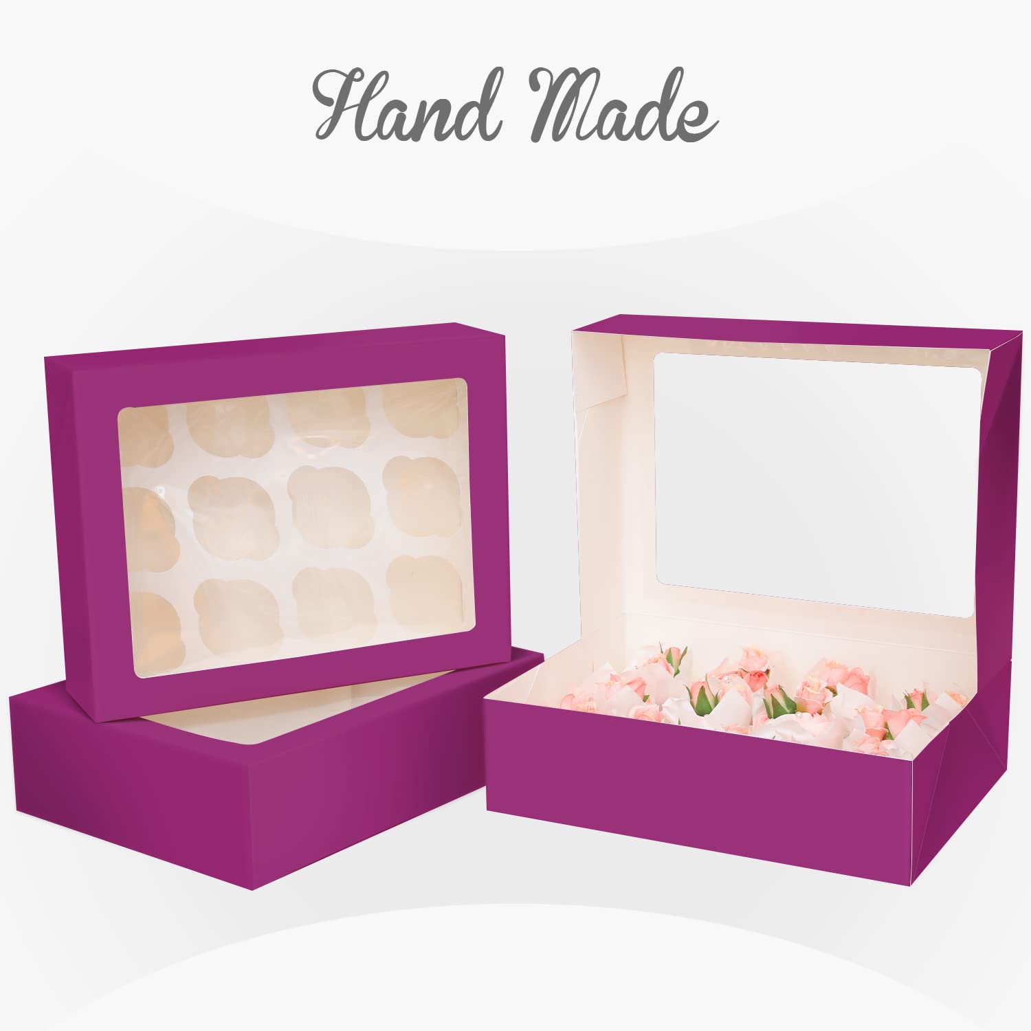 Gcardist Cupcake Boxes with Auto Popup and Window, 6 x Deep Purple Pastry Boxes for 12 Cupcake Containers, 33 x 25.5 x 9 cm - Image 2