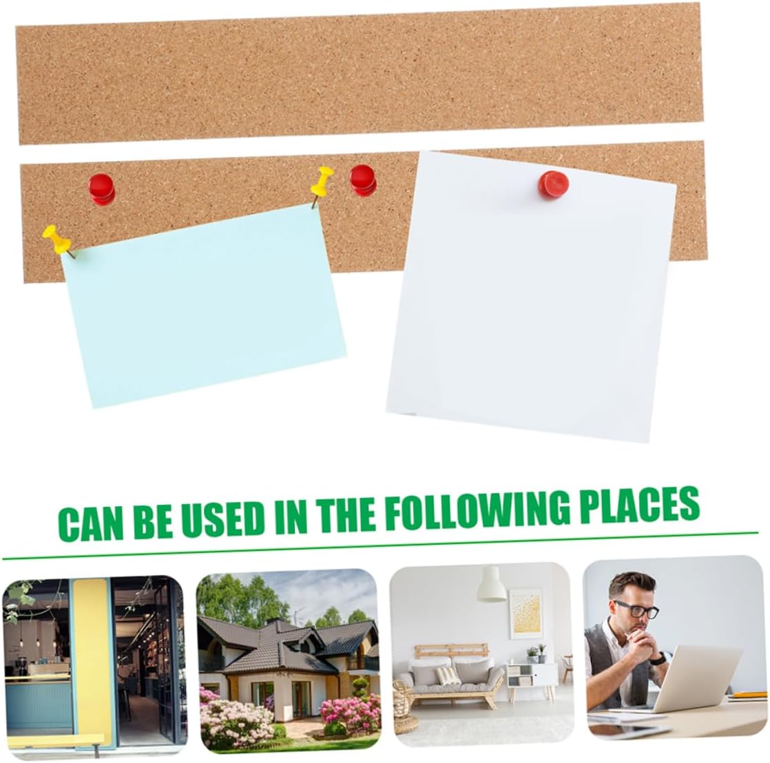 10pcs Frameless Self-Adhesive Cork Board Strips Bulletin Bars for Photos Memos Announcements Home Office and School Decor