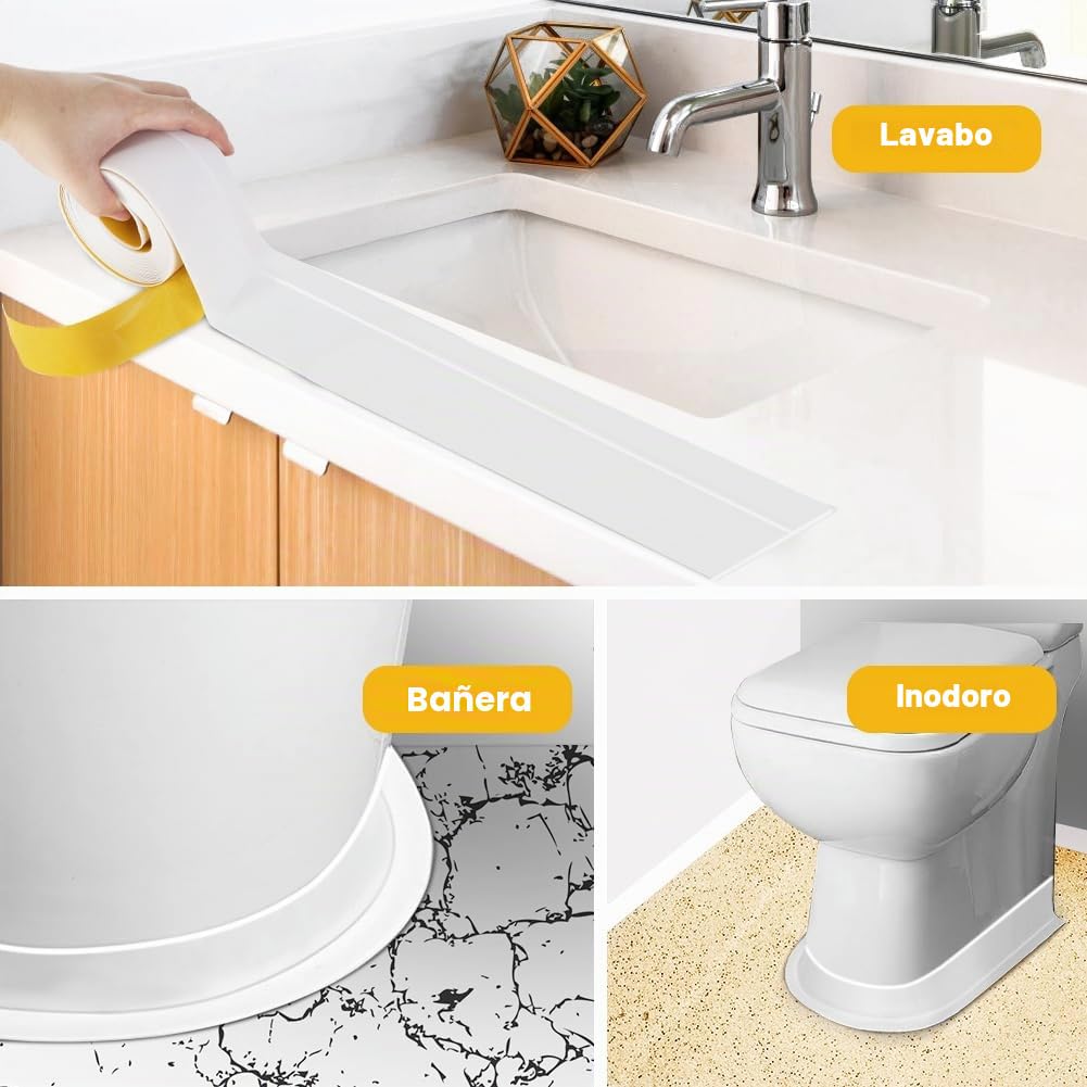Junta de baño blanca 50 x 20 mm 10 m cinta selladora PVC autoadhesiva | Junta de plan de trabajo cocina, Zócalo flexible autoadhesivo para bañera, Antimoho, Calafateo