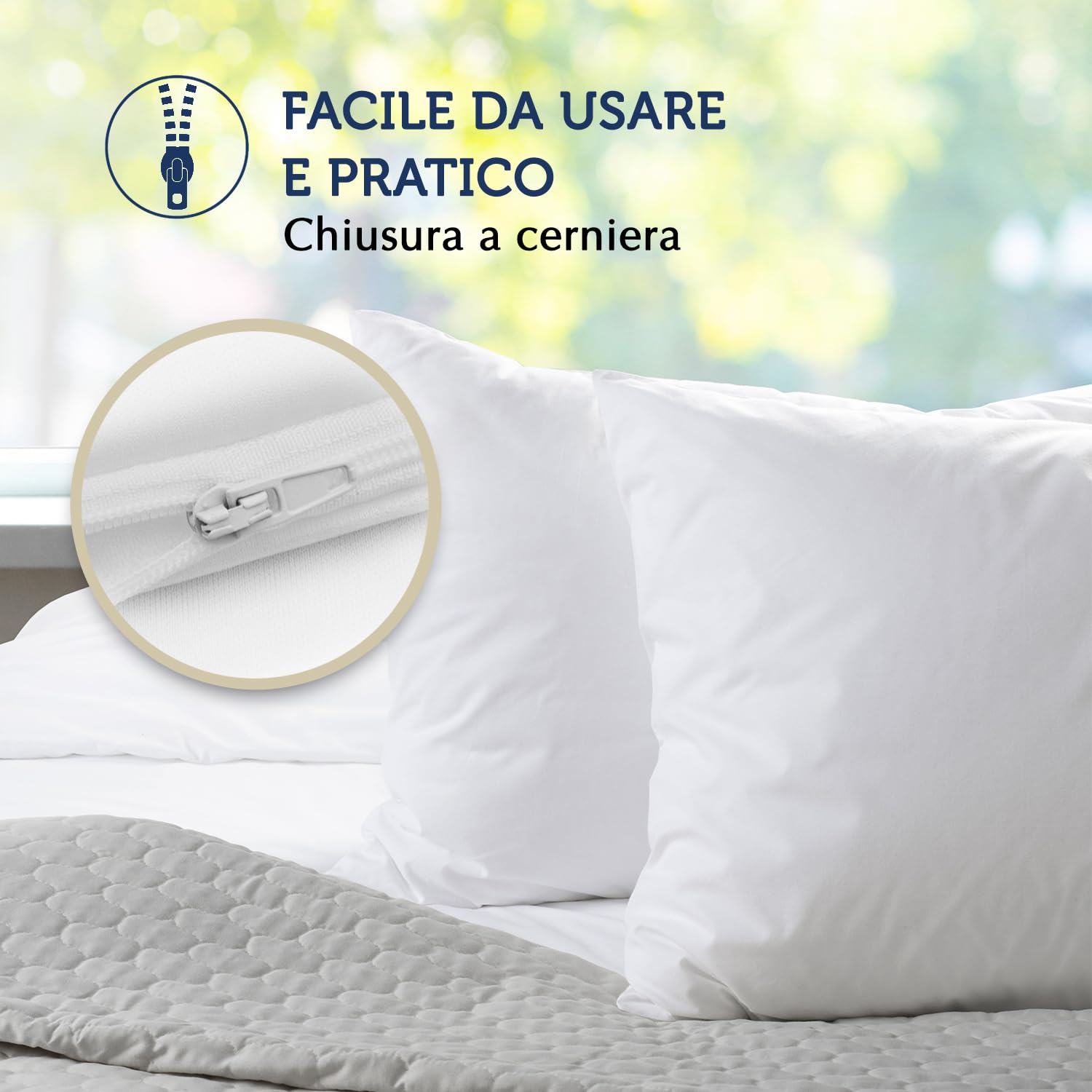 Sensalou Federa Impermeabile 60x60 cm – Copricuscino Antiacaro e Antisudore – Protezione Impermeabile Traspirante e Silenziosa – Chiusura Lampo – Lavabile in Lavatrice – Morbida, Ipoallergenica