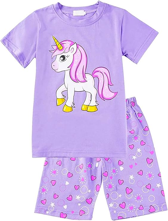 MIXIDON Pijamas Dos Piezas para Niña de Verano de Manga Corta 100% Algodón, Precioso Regalos de Pascua para Niña, Ropa de Dormir para Niña 2-9 Años