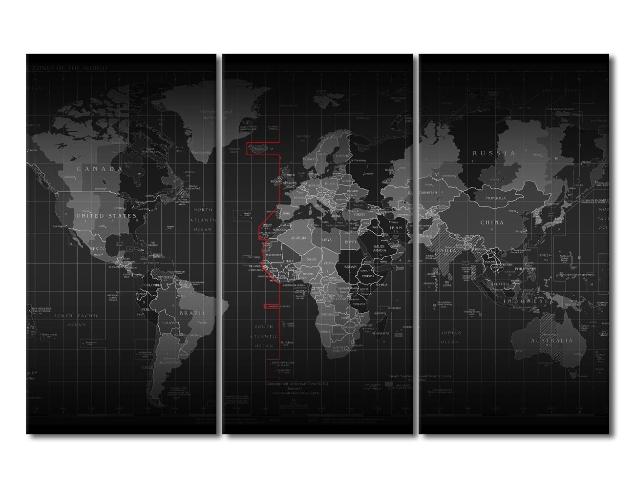 Carte du monde en 3 panneaux triptyque mural impression sur toile grand salon - 8