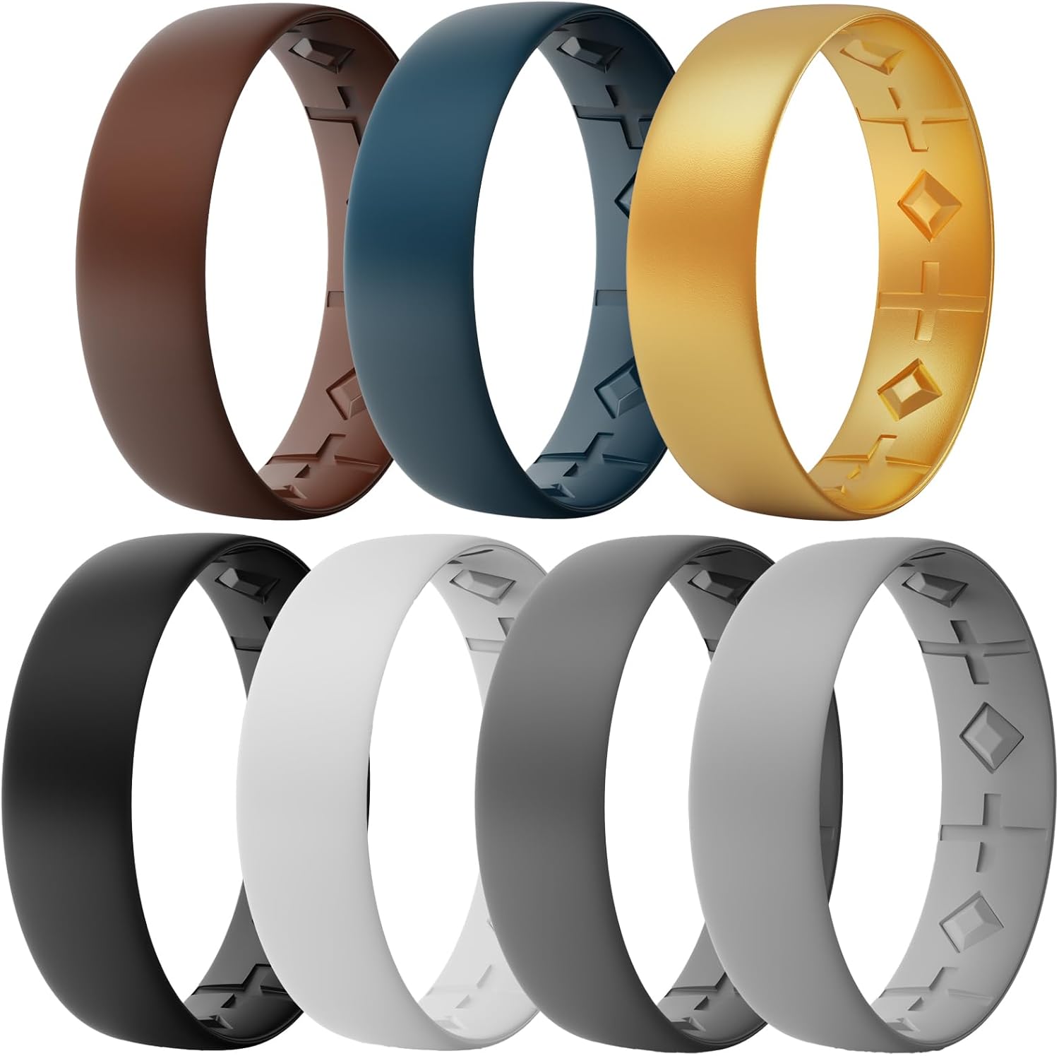 Silicone Rings for Men 8.5mm Wide,2mm Thick-Mens Rubber Wedding Bands-Inner Arc Ergonomic Breathable Design,Variety Multipack 1-7