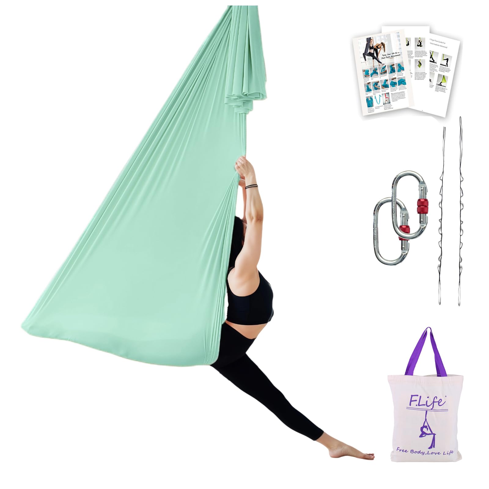F.Life Aerial Silk Yoga Hammock &amp; Swing for yoga Inversion,Strength training,starter hardware kit