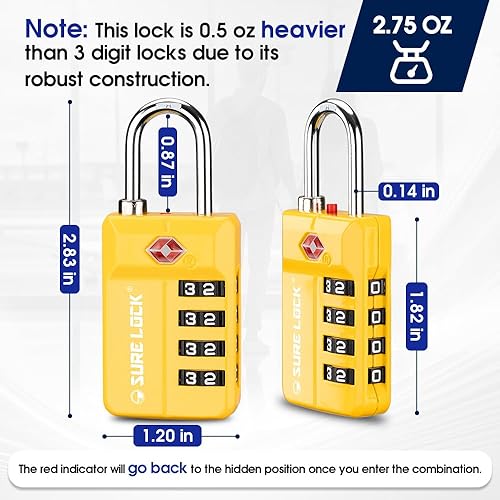 Miniatura 4 de Cerraduras de equipaje de viaje aprobadas por la TSA, cerradura de combinación de alerta abierta para la escuela, la oficina y el casillero del