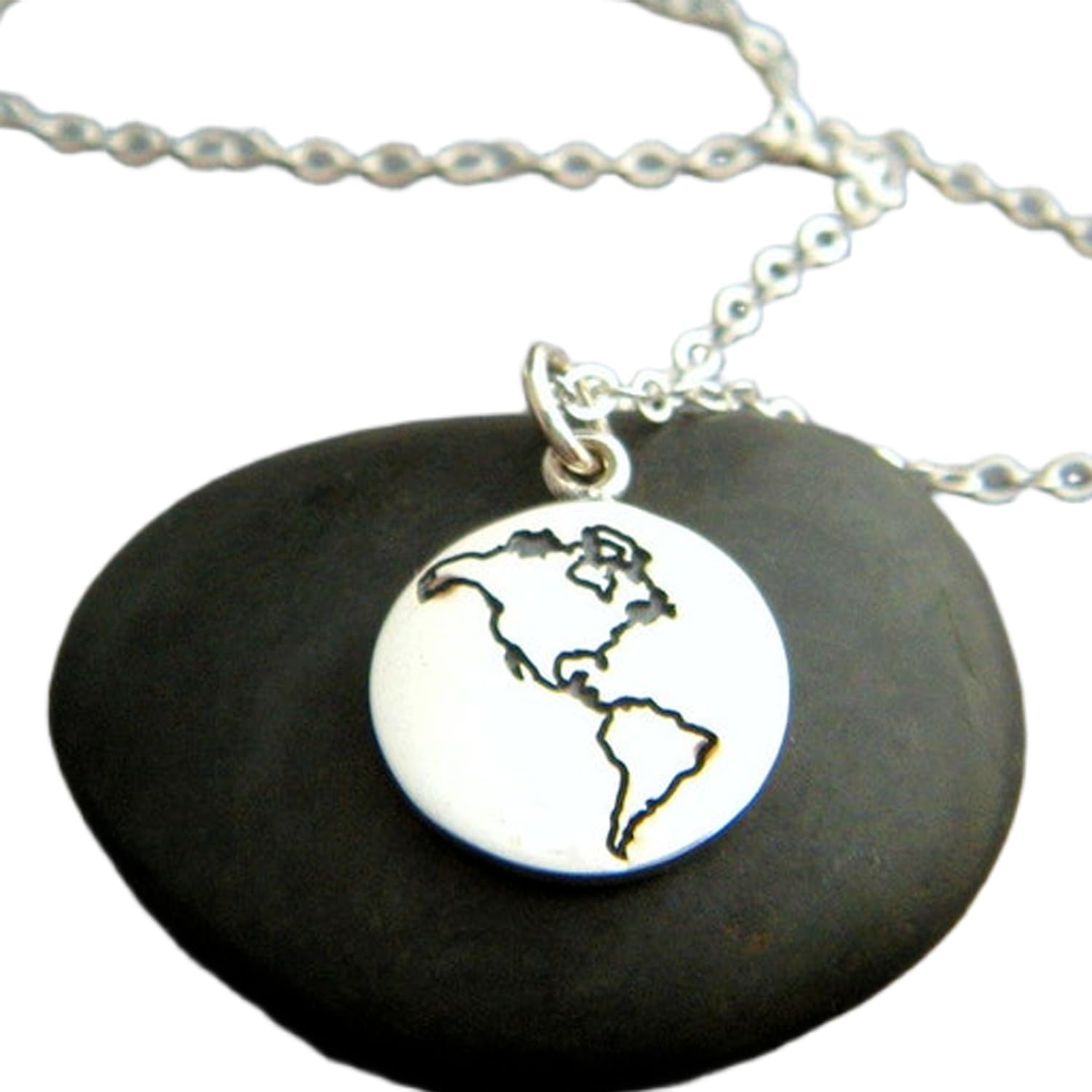 Collier en argent sterling 925, carte du monde, globe terrestre, bijou simple, pendentif voyage, Jour de la Terre, cadeau délicat pour les amoureux du voyage|Chaîne de 45 cm|Plaqué argent|LK_PNK_2577