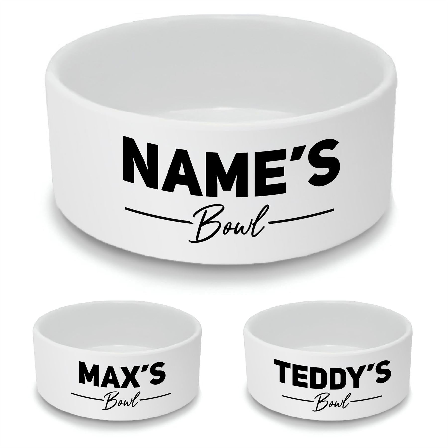 Personalised Ceramic Dog Bowl - Large White Pet Food Dish with Name's Bowl Black Design - Custom Name Dog Bowl 18cm Wide x 7cm Deep - Ideal for Medium to Large Dogs — image 1