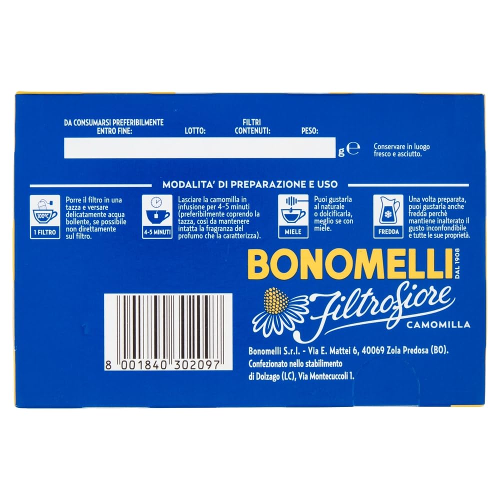 Bonomelli - Filtrofiore Camomilla 14 filtros de manzanilla (14 unidades, 28 g, incluye llavero Beni Culinari gratuito)
