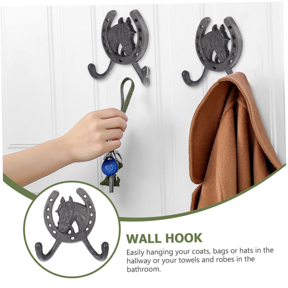 Ganchos de Pared de Hierro en Forma Herradura, 4 Piezas