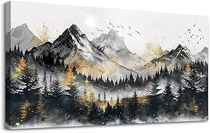 FUHAIHUA Large Wall Art For Living Room Canvas Wall Decor For Bedroom Forest Mountain Landscape Painting Office Mural Abstract Pictures Prints Artwork Aesthetic Family Room Decoration 24x48 In