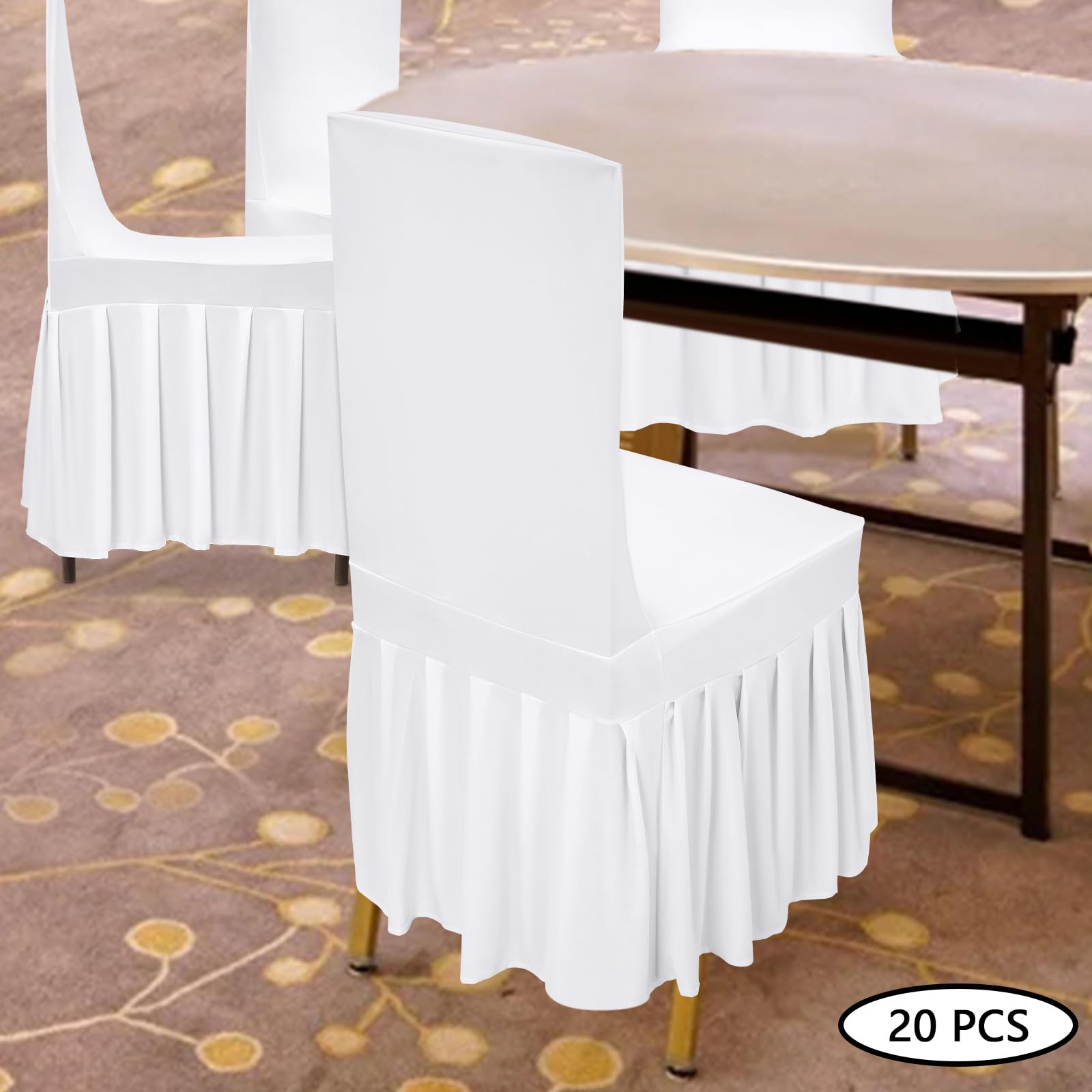 Set di 20 coprisedia elasticizzati, universali, bianchi, rimovibili, lavabili, per sala da pranzo, matrimoni, banchetti, hotel, antiscivolo