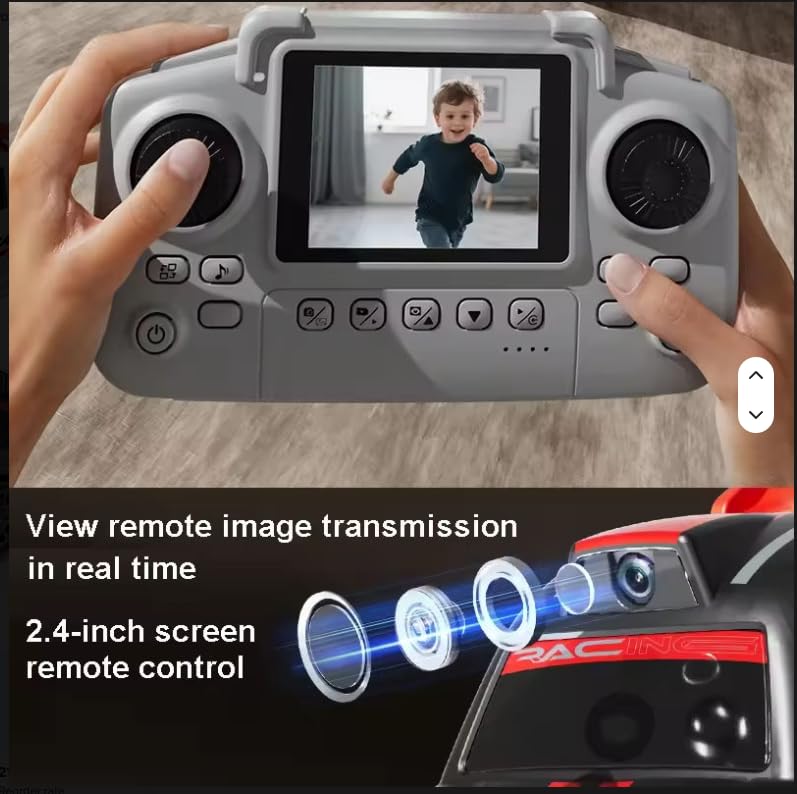 Image of Rc Camera car with Follow Mode car and Remote chargebel 2.4GHz FPV Remote Control Car with Camera for Kids, 2.4 inch Screen Controller, First Person View RC Drift Racing Colour (Black) (White)