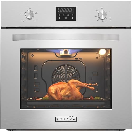 Empava 24 inch Built-In LPG Single Wall Oven with Convection and Rotisserie 5 Cooking Modes, Knob and Touch Control, LED Display, Stainless Steel