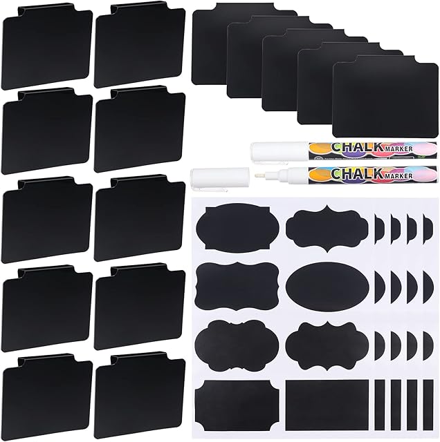 15 Pcs Basket Labels Clip Removable Label Holders Black Basket Labels Clip PVC Hanging Clip Labels Holders Removable Boxes Clip Suit for Storage(with 40 Pcs Pantry Labels Stickers&2 Pcs Chalk Marker)
