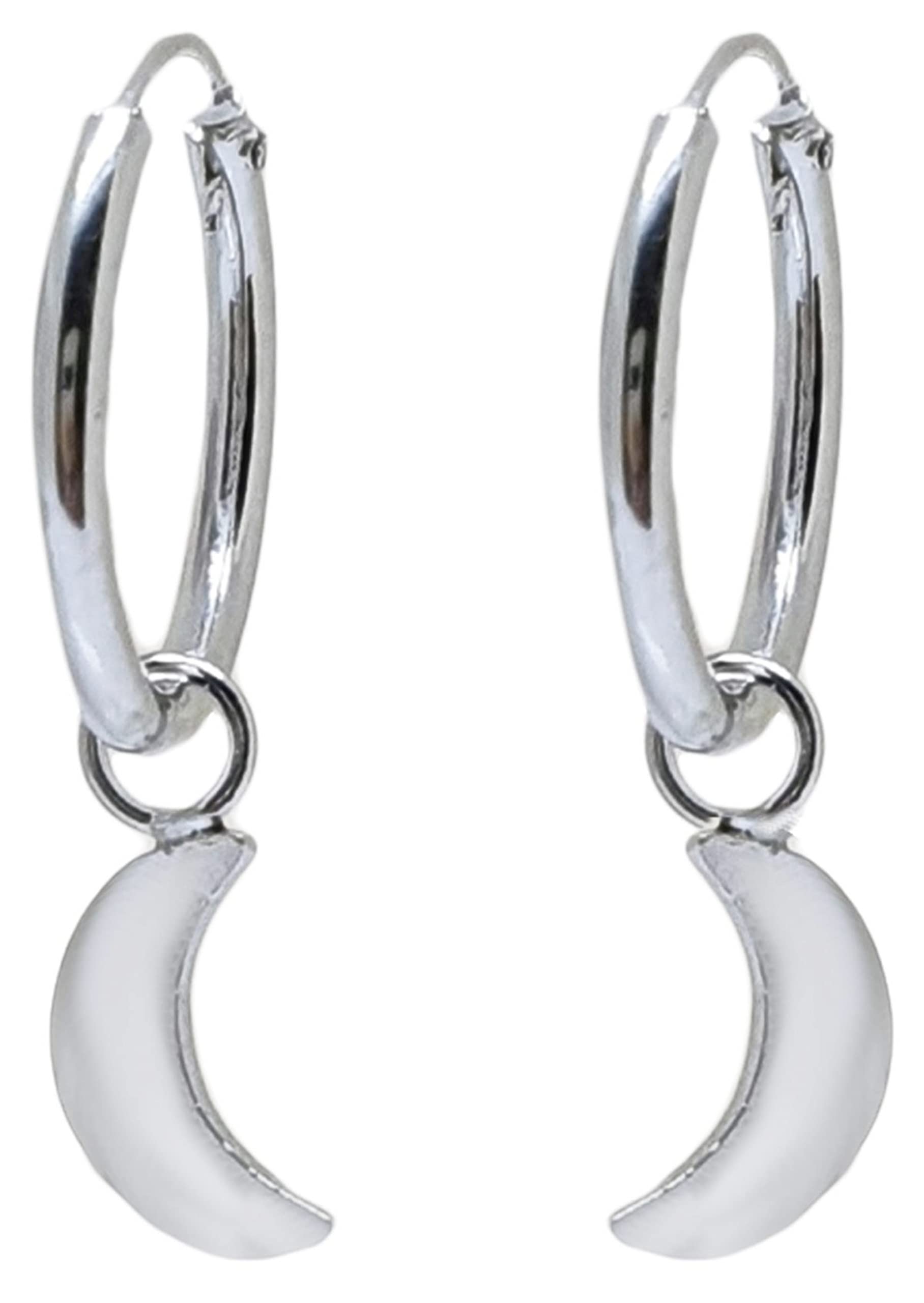 ENTREPLATA Pendientes de Plata de Ley 925 Mujer Hombre Chica Chico Joven Unisex Aros con Colgante forma de Media Luna