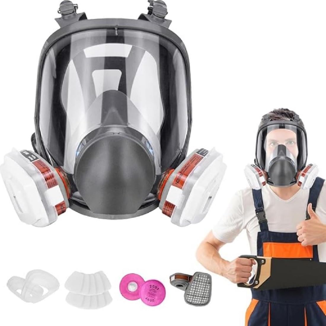 Dratal Full Face Mask,Respirator with Filter and 10 Lens Protection,Respirator Gas Vapours,Full Mask,Dust for Paint Spraying for Organic Steam and Dust-image-13